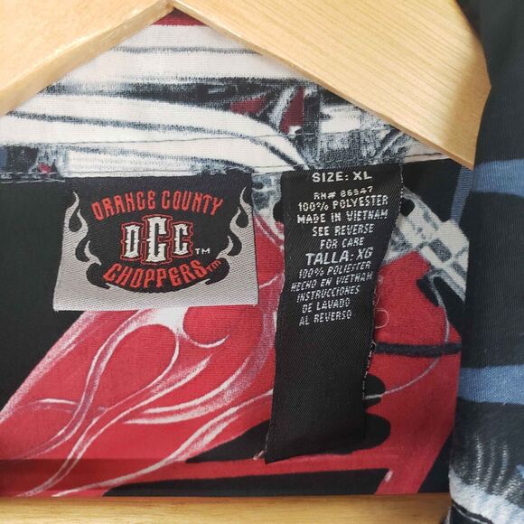 2004 Orange County Choppers AOP Shirt Mens XL Black Button Up All Over Print - Picture 3 of 6
